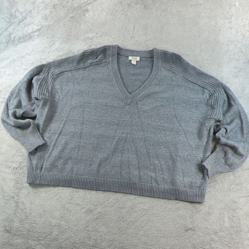 ana A New Approach Women's Gray V-Neck Pullover Sweater Size L Long Sleeve Knit
